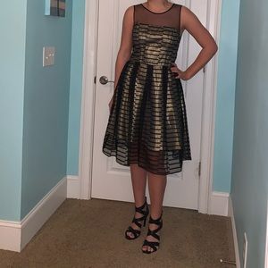 Mesh detail gold dress